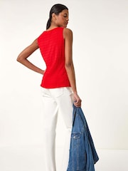 Roman Red Buttoned Stretch Vest Top - Image 2 of 5