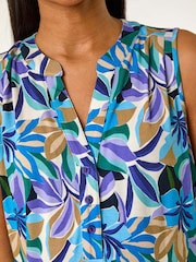 Roman Blue Floral Print Notch Neck Vest Top - Image 5 of 5