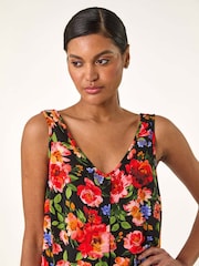 Roman Red Floral Print Buttoned Camisole Blouses - Image 4 of 5