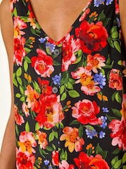 Roman Red Floral Print Buttoned Camisole Blouses - Image 5 of 5