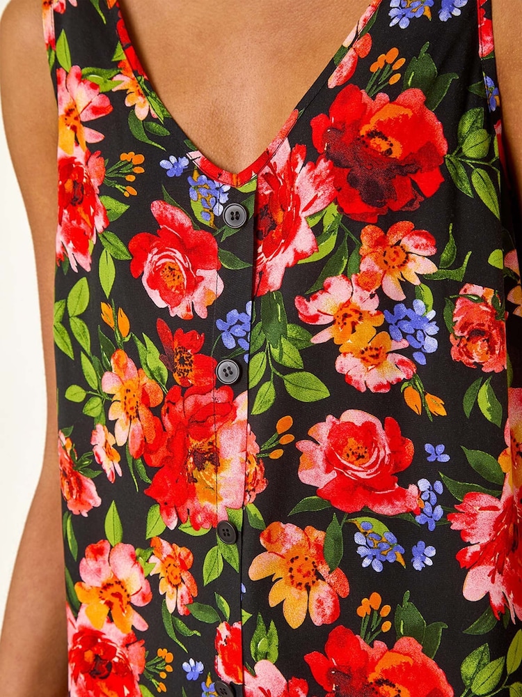 Roman Red Floral Print Buttoned Camisole Blouses - Image 5 of 5