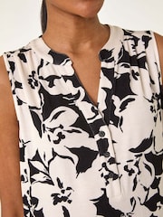 Roman Black Floral Print V-Neck Vest Top - Image 3 of 5