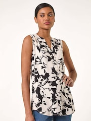 Roman Black Floral Print V-Neck Vest Top - Image 4 of 5