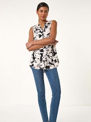 Roman Black Floral Print V-Neck Vest Top - Image 5 of 5