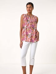 Roman Pink Floral Print Burnout Pintuck Blouse - Image 2 of 5