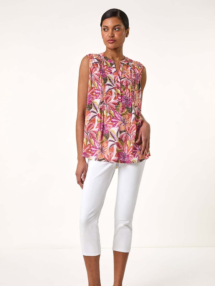 Roman Pink Floral Print Burnout Pintuck Blouse - Image 2 of 5