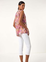 Roman Pink Floral Print Burnout Pintuck Blouse - Image 3 of 5
