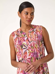 Roman Pink Floral Print Burnout Pintuck Blouse - Image 4 of 5