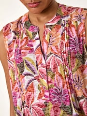 Roman Pink Floral Print Burnout Pintuck Blouse - Image 5 of 5