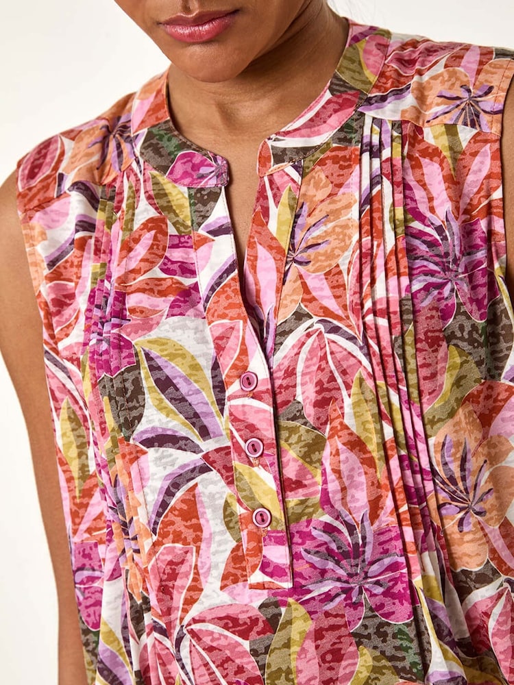 Roman Pink Floral Print Burnout Pintuck Blouse - Image 5 of 5