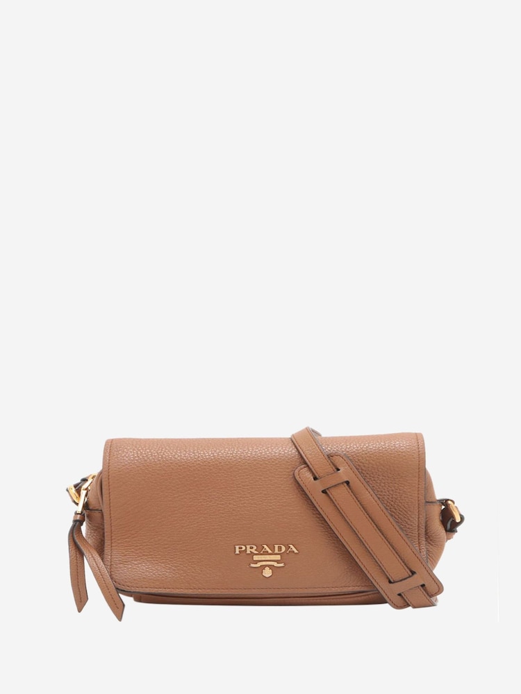 Prada Brown Vitello Phenix Leather Shoulder Bag - Image 1 of 9