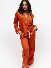 Fable and Eve Orange Wide Leg Long Sleeve Pyjamas Set - Image 1 of 4