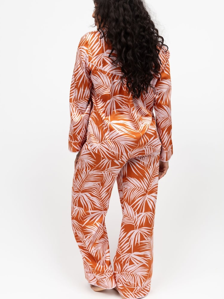 Fable and Eve Orange Wide Leg Long Sleeve Pyjamas Set - Image 2 of 4