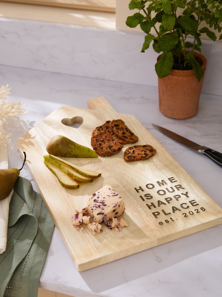 Natural New Home Est 2026 Wooden Chopping Board - Image 1 of 4 Natural New Home Est 2026 Wooden Chopping Board - Image 1 of 4