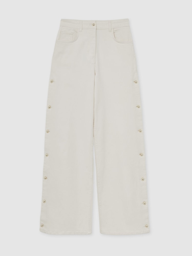 Reiss Cream Evelyn Side-Button Wide-Leg Jeans - Image 2 of 6