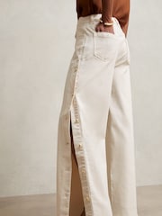 Reiss Cream Evelyn Side-Button Wide-Leg Jeans - Image 4 of 6