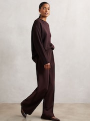 Reiss Burgundy Robyn Wide Leg Elasticated Waist Trousers - Image 1 of 5