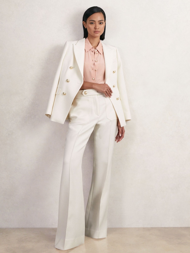 Buy Reiss White Lily Petite Double-Breasted Twill Suit Blazer With - Main Image
