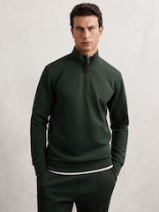 Reiss Dark Sage Green Newland Interlock Zip Through Overshirt - Image 1 of 7