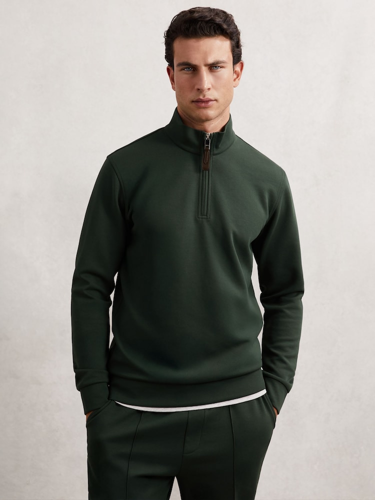 Reiss Dark Sage Green Newland Interlock Zip Through Overshirt - Image 1 of 7
