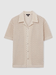 Reiss Oatmeal Sterling Geometric-Crochet Cuban-Collar Shirt - Image 2 of 5