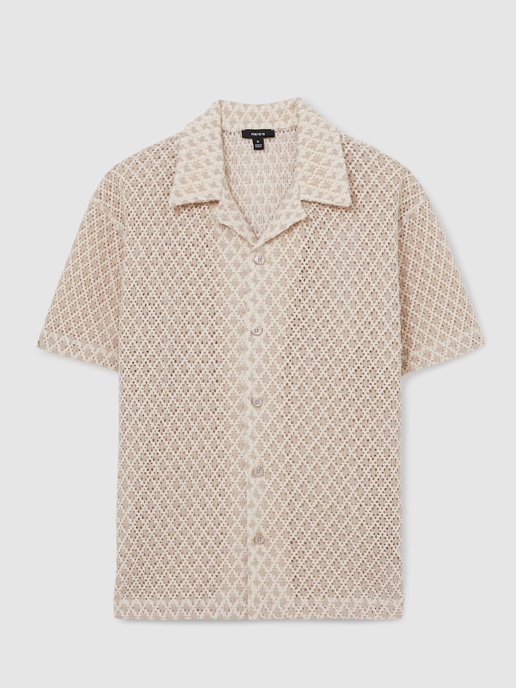 Reiss Oatmeal Sterling Geometric-Crochet Cuban-Collar Shirt - Image 2 of 5