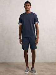 Reiss Navy Angus Textured Drawstring Shorts - Image 1 of 6