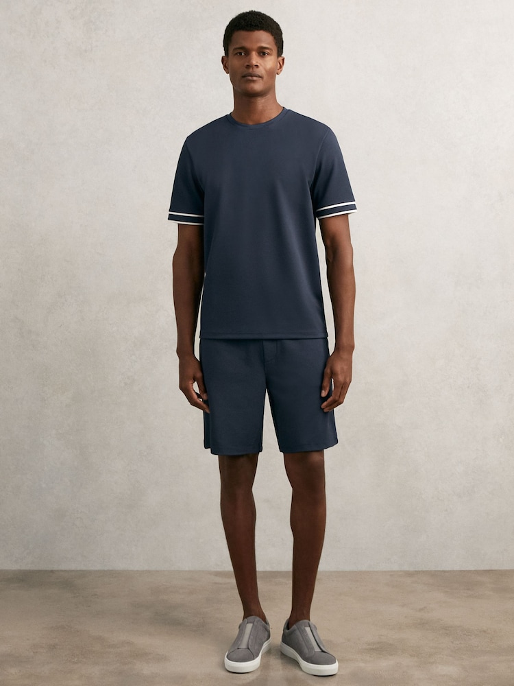 Reiss Navy Angus Textured Drawstring Shorts - Image 1 of 6