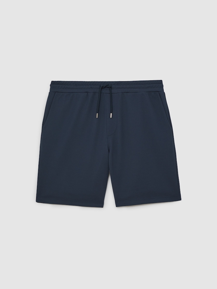 Reiss Navy Angus Textured Drawstring Shorts - Image 2 of 6