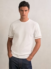 Reiss White Oscar Textured Crew-Neck Tipped T-Shirt - Image 1 of 6