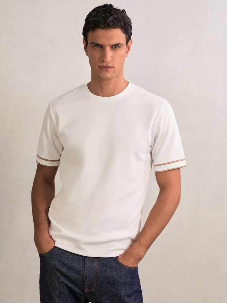 Reiss White Oscar Textured Crew-Neck Tipped T-Shirt - Image 1 of 6 Reiss White Oscar Textured Crew-Neck Tipped T-Shirt - Image 1 of 6