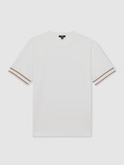 Reiss White Oscar Textured Crew-Neck Tipped T-Shirt - Image 2 of 6