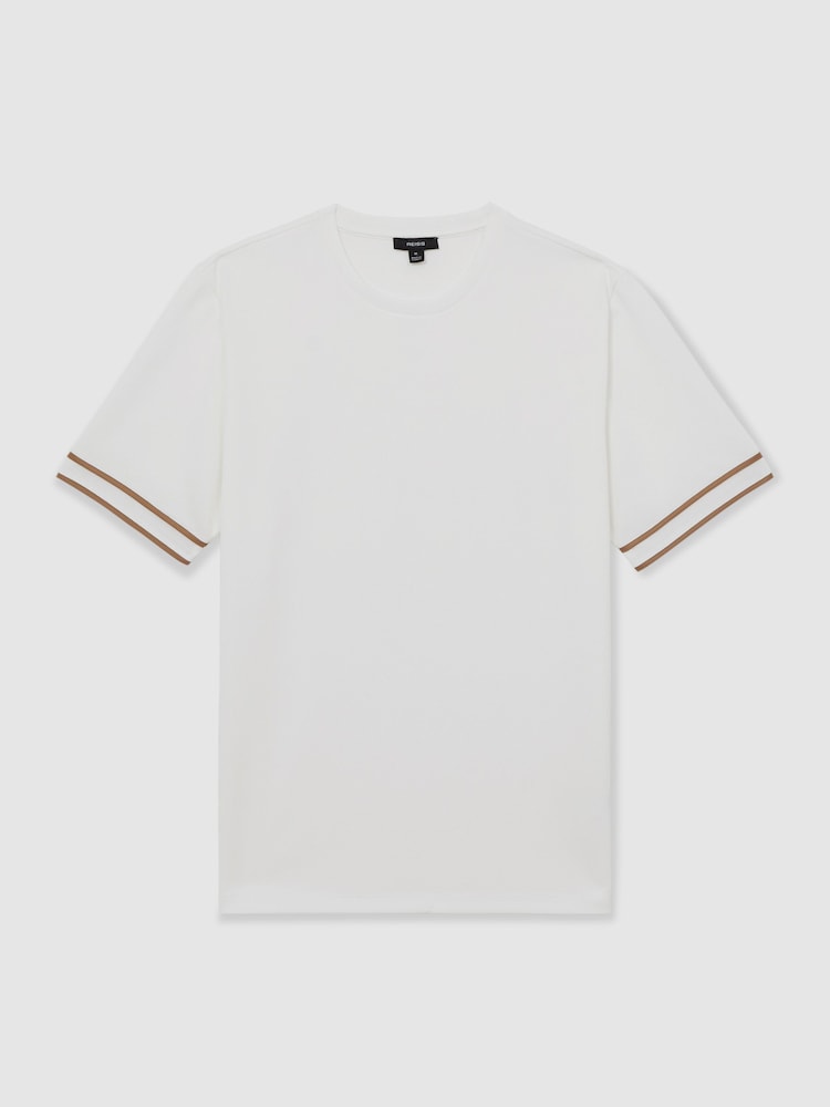 Reiss White Oscar Textured Crew-Neck Tipped T-Shirt - Image 2 of 6