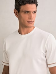 Reiss White Oscar Textured Crew-Neck Tipped T-Shirt - Image 3 of 6