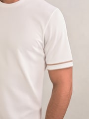 Reiss White Oscar Textured Crew-Neck Tipped T-Shirt - Image 4 of 6