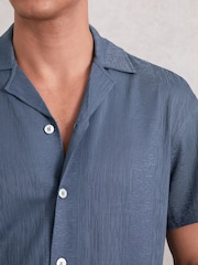 Reiss Airforce Blue Ando Jacquard-Stripe Cuban-Collar Shirt - Image 3 of 5