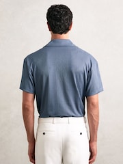 Reiss Airforce Blue Ando Jacquard-Stripe Cuban-Collar Shirt - Image 4 of 5