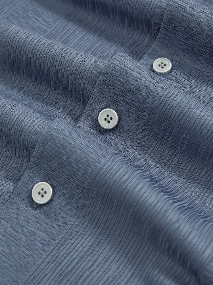 Reiss Airforce Blue Ando Jacquard-Stripe Cuban-Collar Shirt - Image 5 of 5