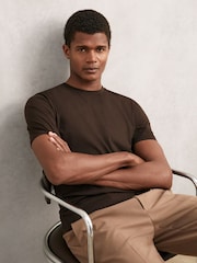 Reiss Coco Brown Bless Cotton Crew-Neck T-Shirt - Image 1 of 6