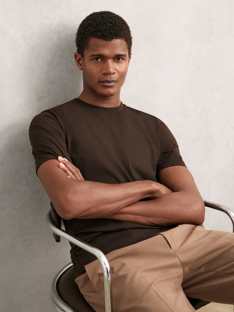 Reiss Coco Brown Bless Cotton Crew-Neck T-Shirt - Image 1 of 6