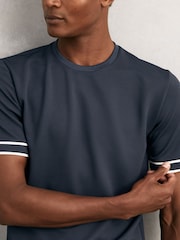 Reiss Airforce Blue Oscar Textured Crew-Neck Tipped T-Shirt - Image 1 of 6