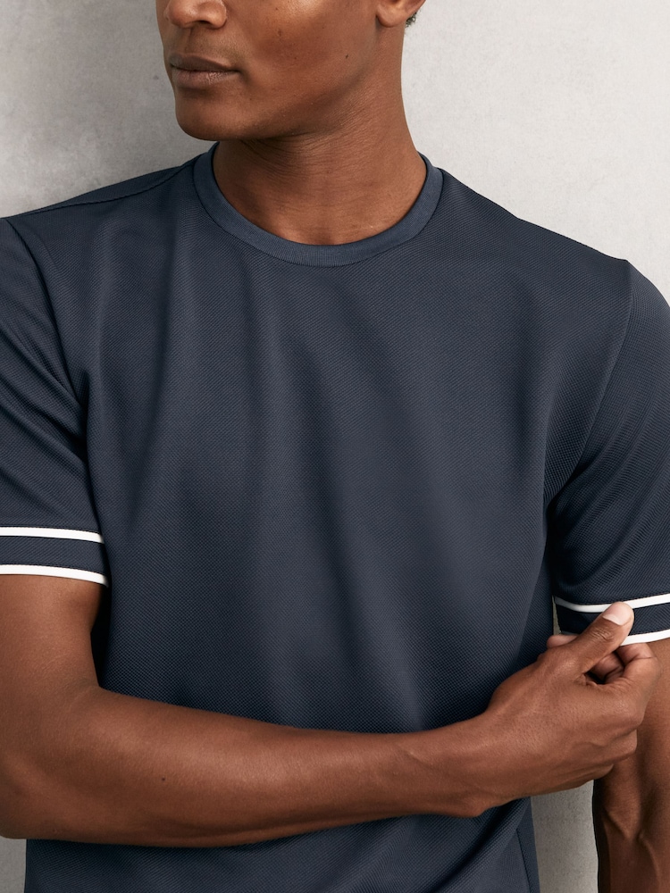 Reiss Airforce Blue Oscar Textured Crew-Neck Tipped T-Shirt - Image 1 of 6