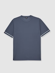 Reiss Airforce Blue Oscar Textured Crew-Neck Tipped T-Shirt - Image 2 of 6