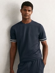Reiss Airforce Blue Oscar Textured Crew-Neck Tipped T-Shirt - Image 4 of 6