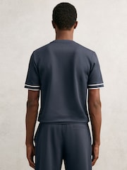 Reiss Airforce Blue Oscar Textured Crew-Neck Tipped T-Shirt - Image 5 of 6