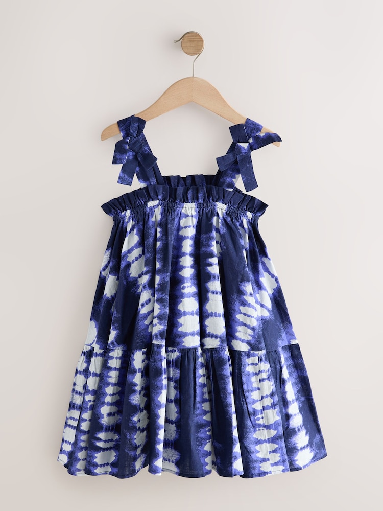 Blue Tie Dye Bow Strappy Summer Dress (3-16yrs) - Image 1 of 4