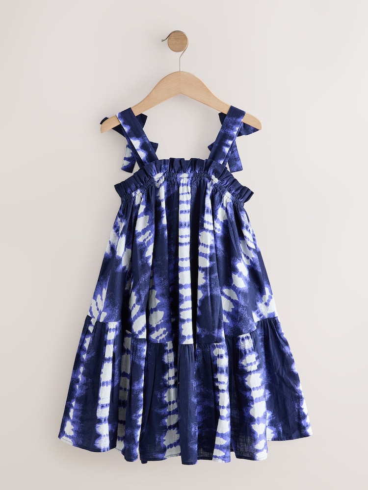 Blue Tie Dye Bow Strappy Summer Dress (3-16yrs) - Image 2 of 4