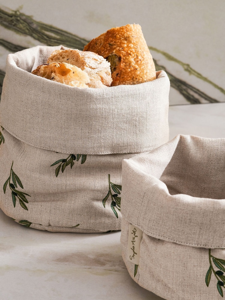Sophie Allport Set of 2 Natural Linen Olive Bread Baskets - Image 2 of 4