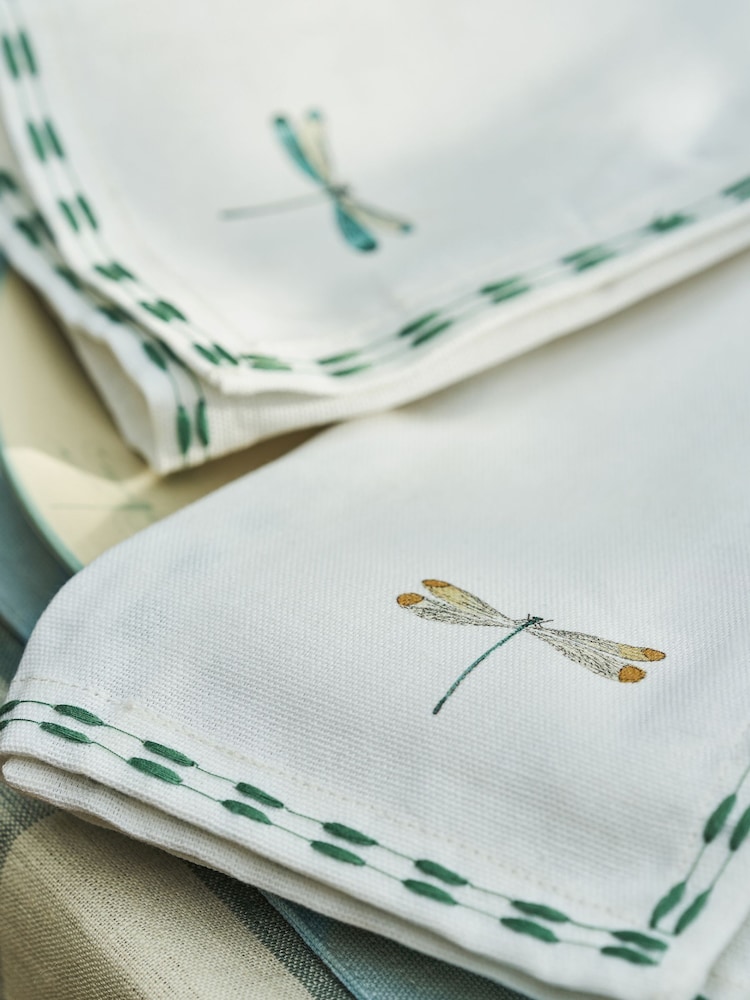 Sophie Allport Set of 4 Embroidered Dragonfly Cotton Napkins - Imagen 2 de 5