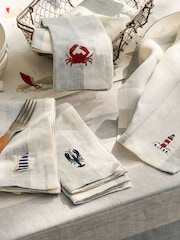 Sophie Allport Set of 4 Pale Blue Linen Coastal Embroidered Napkins - Image 1 of 5